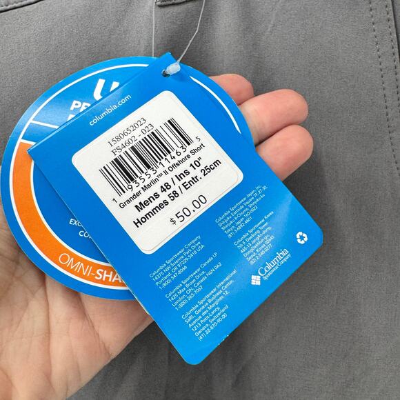 Columbia PFG Shorts Mens 48 (49x10 ACTUAL) UPF 50+ Grander Marlin II Gray NEW - Picture 5 of 10